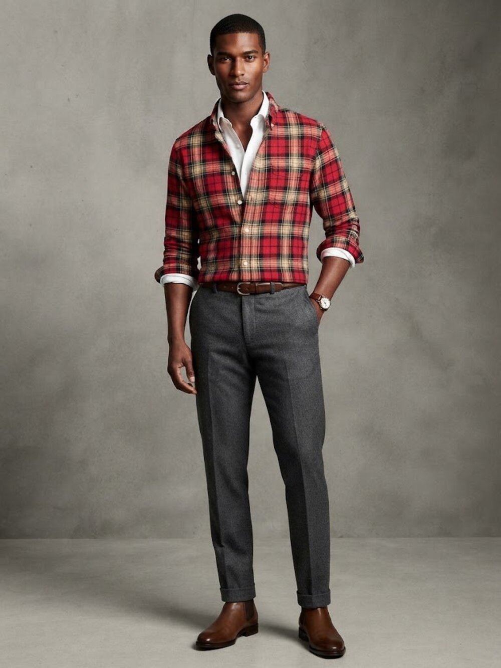 Tailored by J.Crew Men Red Plaid Long Sleeve Button-Down Shirt Size M